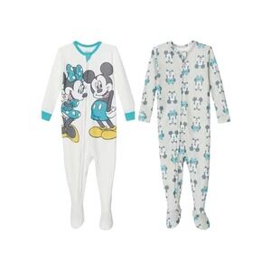 Disney Mickey Minnie Mouse 2 Pack Footed Sleeper Pajamas White Gray 6M New!